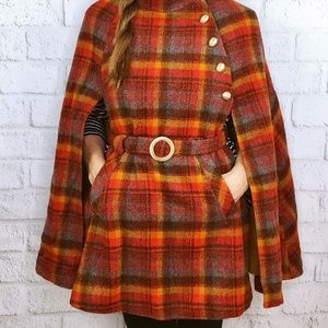 VIntage 1960s JEROLD Plaid Cape Poncho | Sz M
